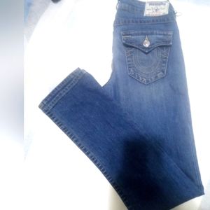 True religion woman savage saloon blue flap pocket straight jeans size 27